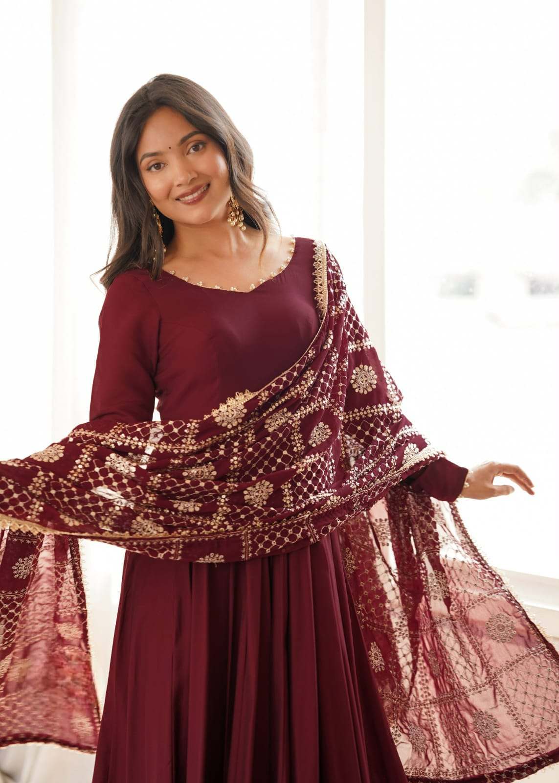 Maroon Chanderi Fabric Anarkali set